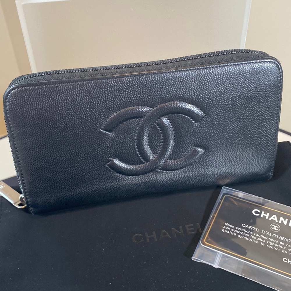 COPY - Authentic Chanel CC Large Black Zip Around Wallet